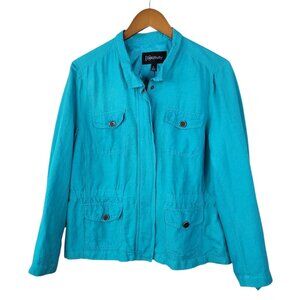 Relativity Linen Blend Field Jacket size XL Turquoise Blue Blazer Flap Pockets